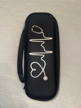 Black Stethoscope Case with White Heartbeat Graphic